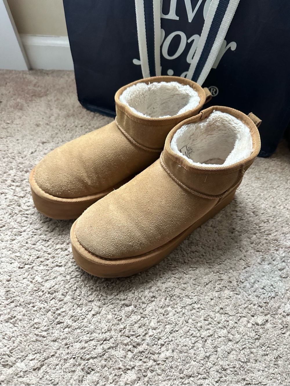 Tan Cozy Faux-Shearling Ankle Boots